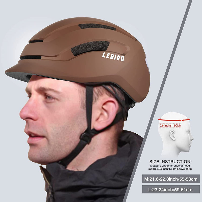 LEDIVO Adult Bike Helmet for Urban Commuter Cycling Helmet with Safty Rear Light, Adjustable Lightweight Bicycle Helmet Bike Helmet for Men Women