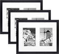 Golden State Art, 11X14 Black Photo Wood Collage Frame with Tempered Glass and White Mat Displays (2) 5X7 Pictures