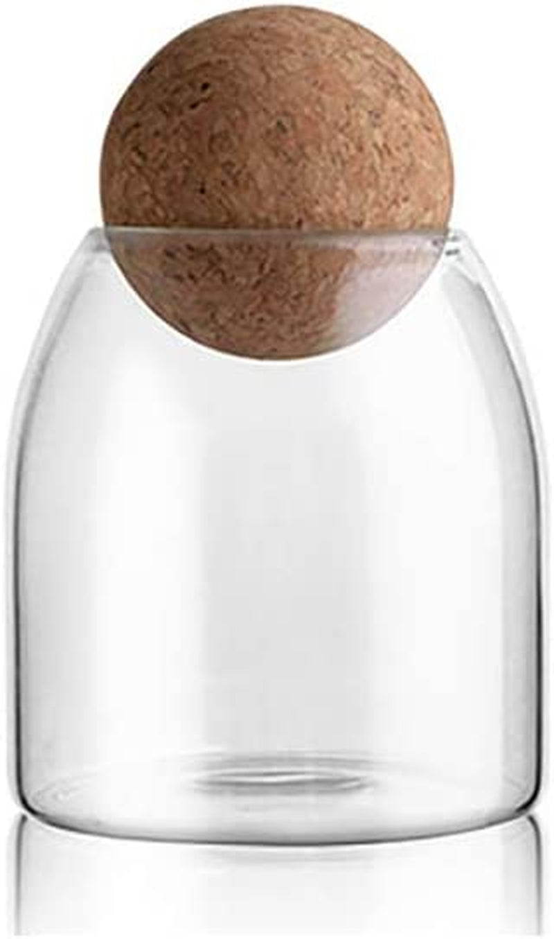 MOLADRI 800Ml/27Oz Clear Glass Storage Cute Canister Holder Ball Wood Cork Top, Modern Decorative Cylinder Container Jar with round Lid for Coffee, Spice, Candy, Salt, Cookie Cool Terrarium Bottle