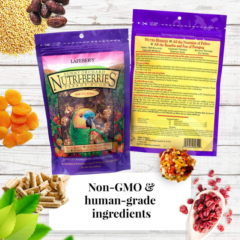 LAFEBER'S Nutri-Berries Pet Bird Food Variety Sampler Bundles, Made with Non-Gmo and Human-Grade Ingredients, for Parrots, 10 Oz. Each (4 Pk Bundle) with Free Avi-Cake Sample