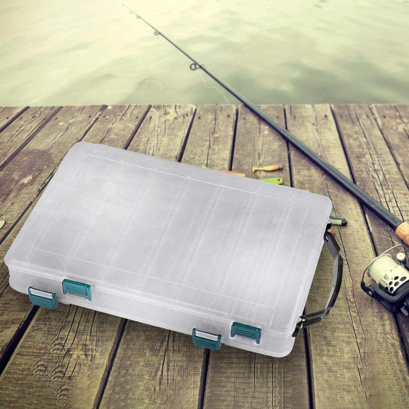 Plastic Lure Case, Double Sided Waterproof Visible Plastic Clear Fishing Lure Bait Hooks Fishing Tackle Accessory Storage Box Case Container(14 Slots)