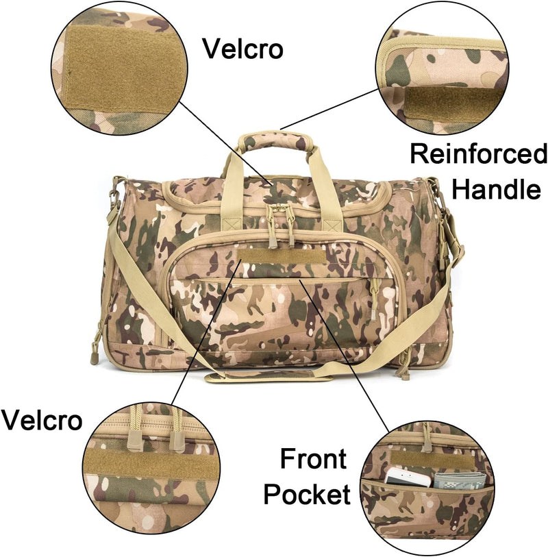 PANS Military Waterproof Duffel Bag Tactical Outdoor Gym Bag Army Carry on Bag with Shoes Compartment,Molle System,Shoulder Bag&Handbag for Sports Travel Camping Hunting(Multicam-B)