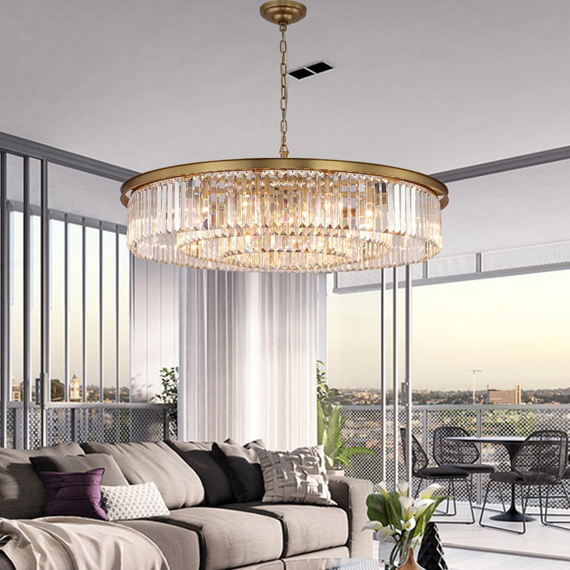 Gmlixin Crystal Chandelier Modern Chrome Chandeliers Lighting Pendant Ceiling Light Fixture 3-Tier for Dining Room Living Room Bedroom, W20''