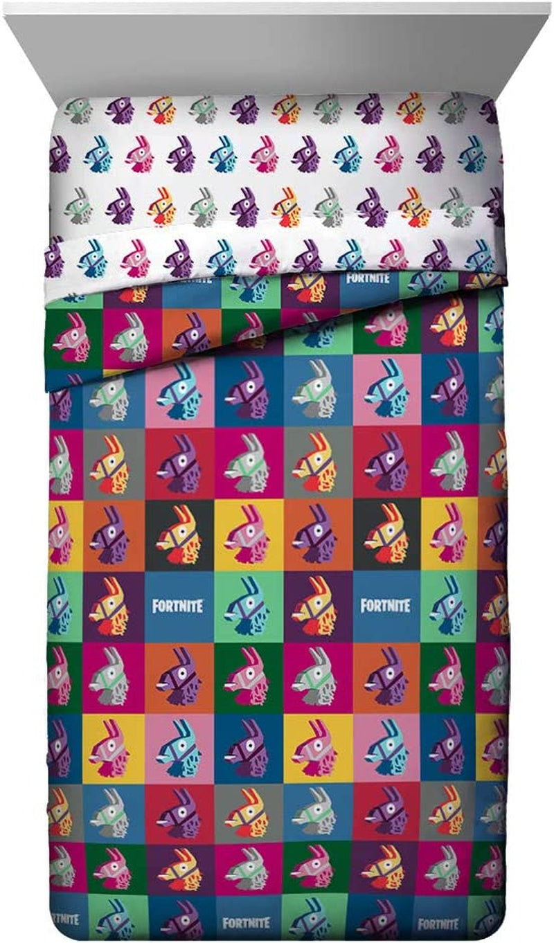 Jay Franco Fortnite Llama Warhol 5 Piece Full Bed Set - Includes Reversible Comforter & Sheet Set Bedding - Super Soft Fade Resistant Microfiber (Official Fortnite Product)