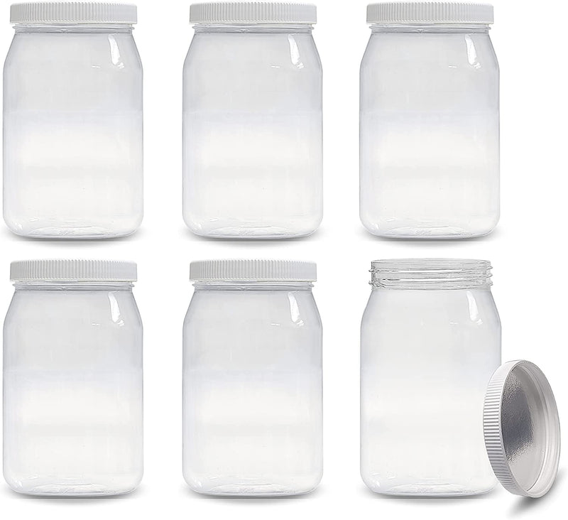 Ljdeals 16 Oz Clear Plastic Jars with Lids, Storage Containers, Wide Mouth PET Mason Jars, Pack of 6, BPA Free, Food Safe, Made in USA