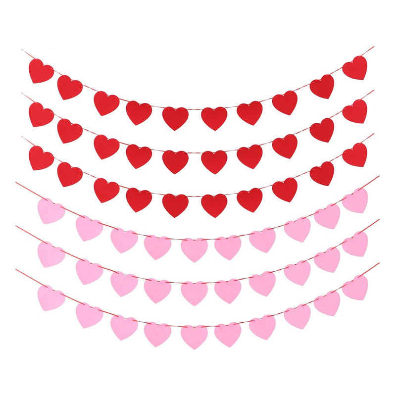 OUNONA 6 Packs Valentine'S Day Heart Shape Pattern Pull Flag Hanging Garland Decor