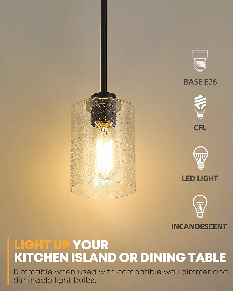 Beionxii Glass Pendant Light | Farmhouse Mini Pendant Lighting for Kitchen Island Dining Room over the Sink, Oil Rubbed Bronze with Bubble Glass - DMD9002-1H/1PK