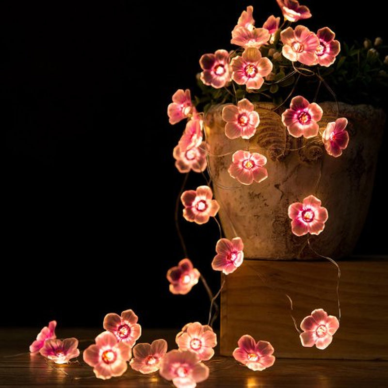 Morttic Flower String Lights, Cherry Blossom Lights 6.5FT/10FT 20/30 Leds Fairy Lights Battery Operated Led Lights for Home Bedroom,Wedding,Christmas Valentine'S Day Decoration