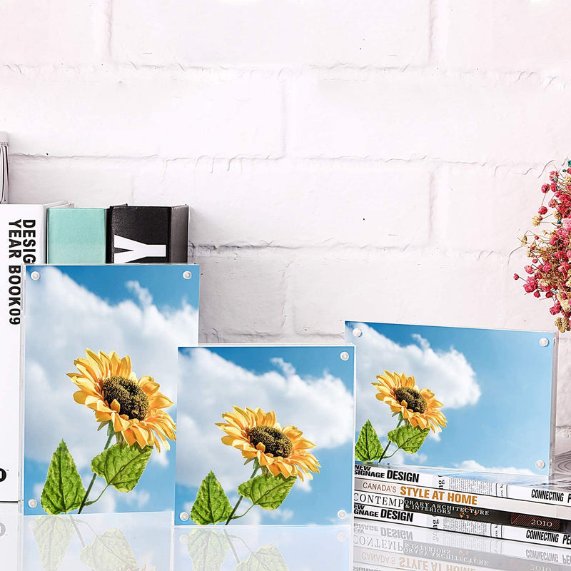 ONE WALL Acrylic Picture Frames 5X5 Inches, Clear Double Sided Magnetic Photo Block Frame, Frameless Self Standing for Tabletop Desktop Display