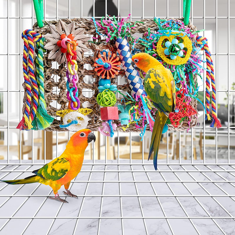 Bird Toys, Parrot Toys, Seaweed Woven Overhanging Cushions, Natural Bird Foraging Chew Toys, Suitable for African Grey Parrots, Parrots, Lovebirds and Other Small and Medium-Sized Birds
