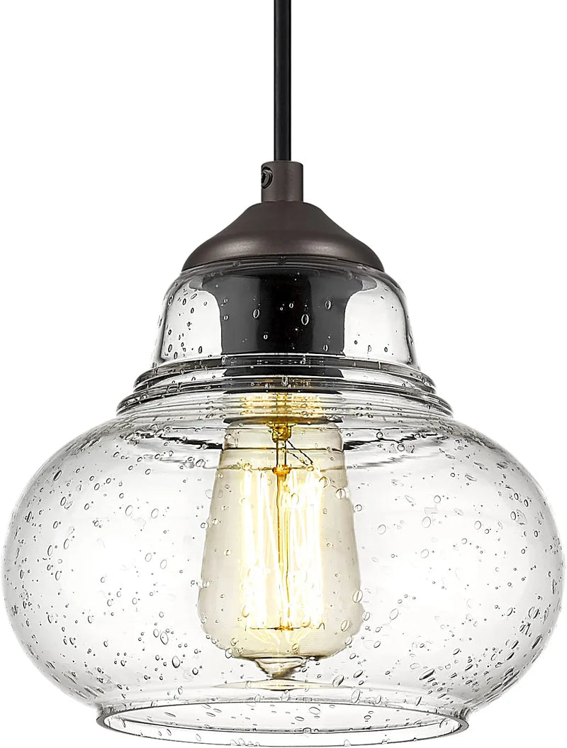 ELYONA Pendant Light Hand Blown Glass Kitchen Island Hanging Pendant Light Fxiture Industrial Seeded Glass Shade for Farmhouse Dining Room Bar Bedroom Living Room 8 Inch Diam Black