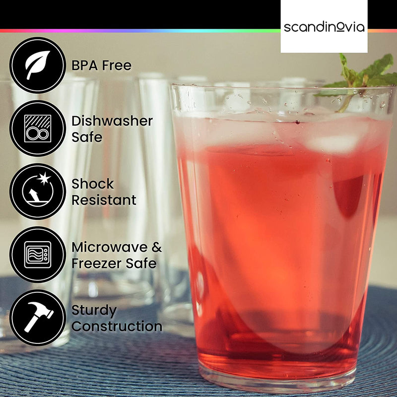 Scandinovia - 20 Oz Drinking Glasses Tumbler (Set of 6) - BPA Free & Shatterproof Tritan Plastic Cups - Dishwasher Safe Drinking Glasses for Juice, Beverages, Drinks, Cocktails & More
