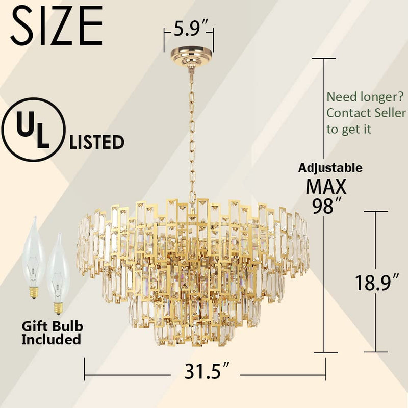ANTILISHA Gold Crystal Chandelier Lighting Foyer Hall Entry Way Chandeliers Light Fixture for High Ceiling Sloped Pendant Hanging French Empire Style round Large