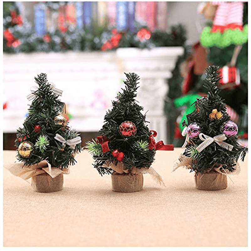 8" Artifical Mini Christmas Tree,Small Xmas Tree for Home Office Bedroom Livingroom Desk Top Stand (2 Pack with Two