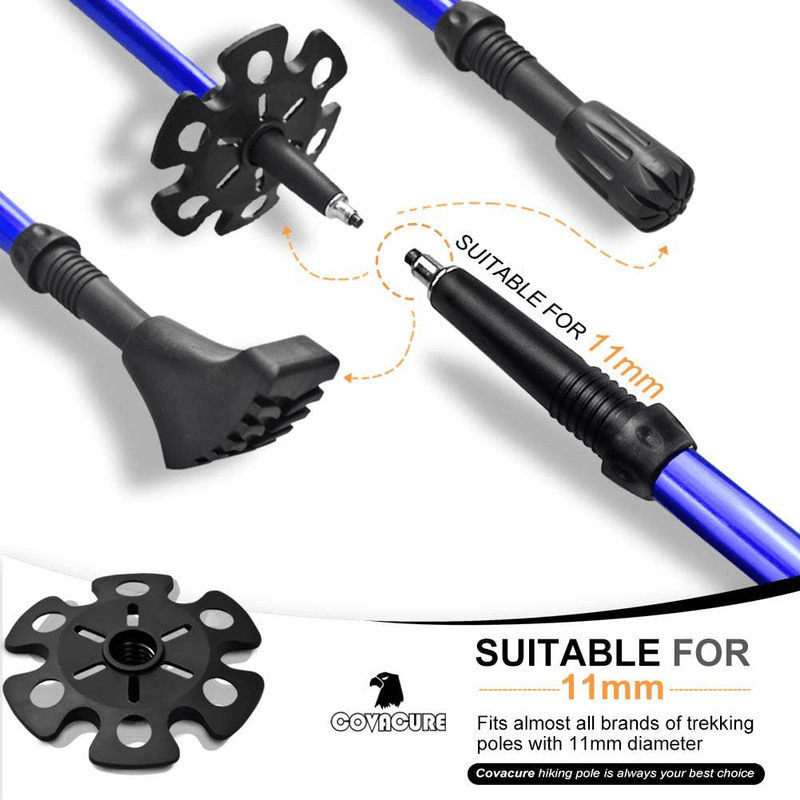 8 Pack Rubber Trekking Hiking Poles Tips - Replacement Protectors Set for Walking Sticks Tips