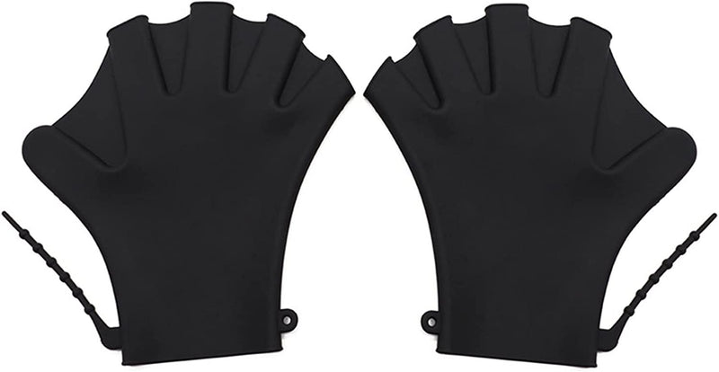 Mengk 1 Pair Swimming Gloves Webbed Fitness Water Resistance Training Gloves Silicon Swimming Diving Glove Swim Training Mittens(Black)