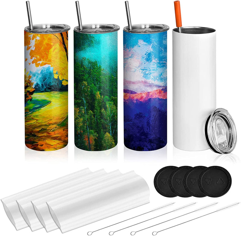 SUPKIT 20 Oz Sublimation Tumbler Skinny Straight - Sublimation Tumblers with Lid and Straw Double Wall Stainless Steel Insulated Tumbler Cups, Shrink Wrap - Perfect for Gift, DIY, 1 Pack White