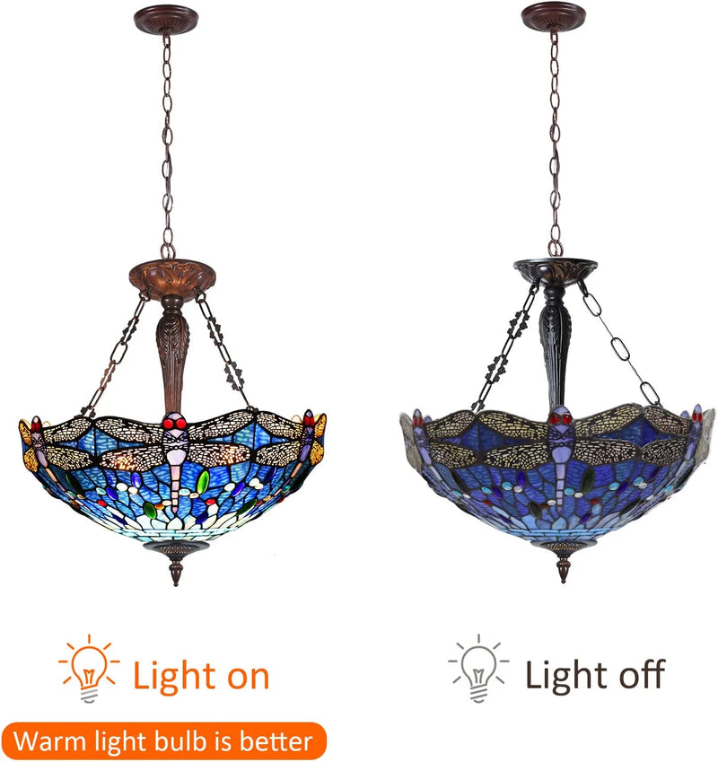 Capulina Dragonfly Style Tiffany Pendant Lights Ceiling Light 18" Wide 3 Light Chandeliers for Dining Living Room Stairway Foyer Entryway