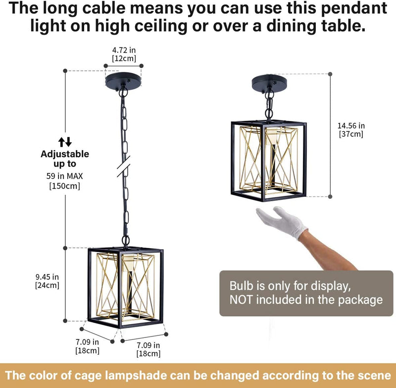 Pendant Lighting, UL Listed Cage Kitchen Light Fixtures Industrial Farmhouse Chandelier Black Gold Metal Hanging Lights E26 Modern Ceiling Light for Kitchen Island Entryway Dining Room Bedroom Foyer