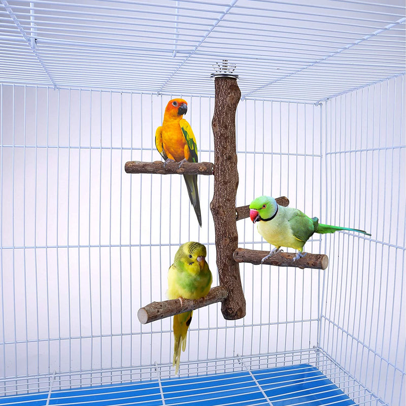 Mogokoyo Natural Wood Bird Perch Stand, Hanging Multi Branch Perch for Cage, Parrots, Parakeets Cockatiels, Conures, Macaws, Love Birds, Finches