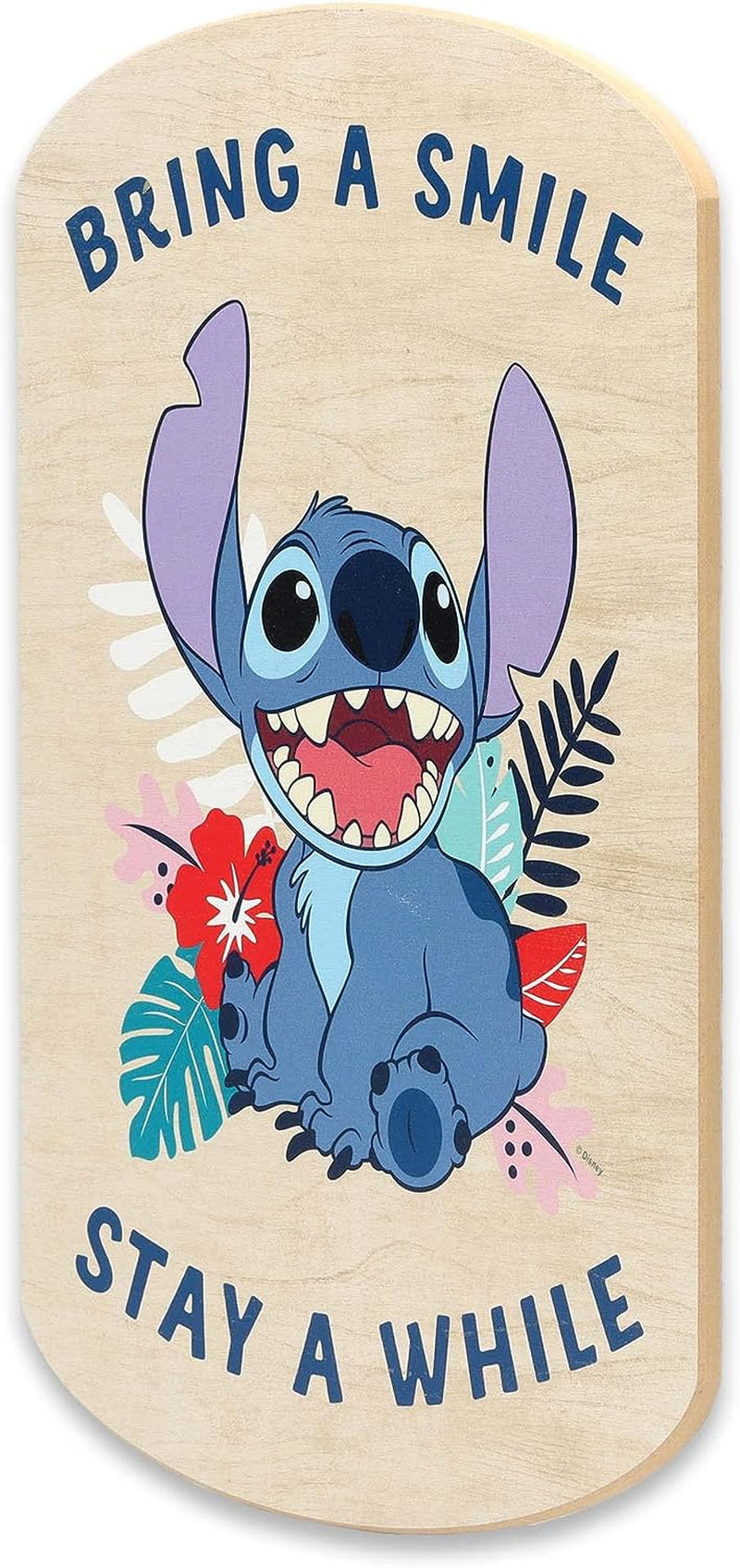 Disney Lilo and Stitch Bring a Smile Stay a While Wood Wall Decor - Fun Stitch Sign for Home Decorating