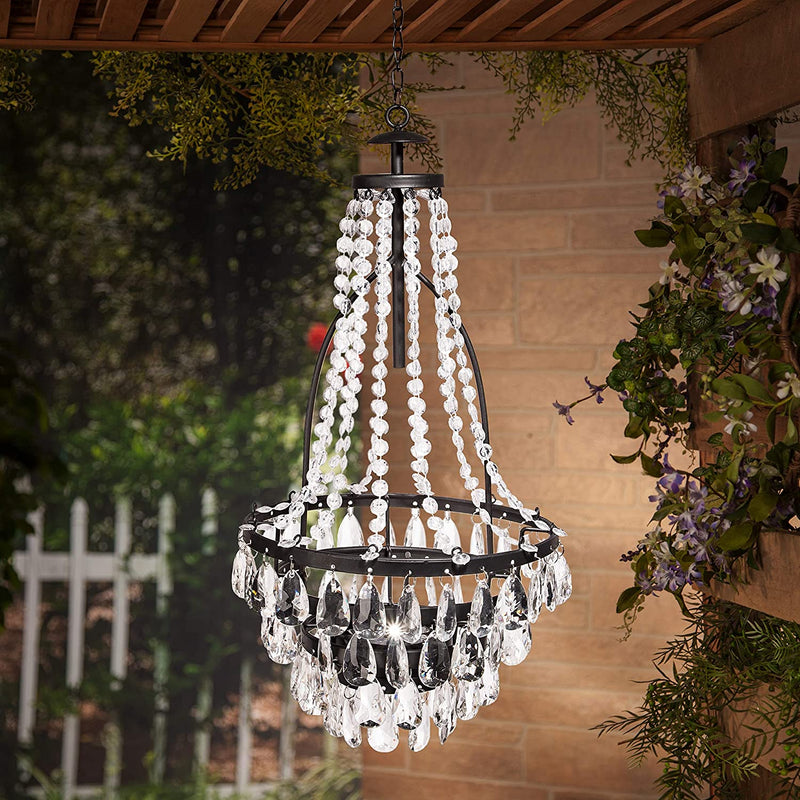 Garden Meadow 33 Inch Tall Hanging Metal and Acrylic Solar Chandelier