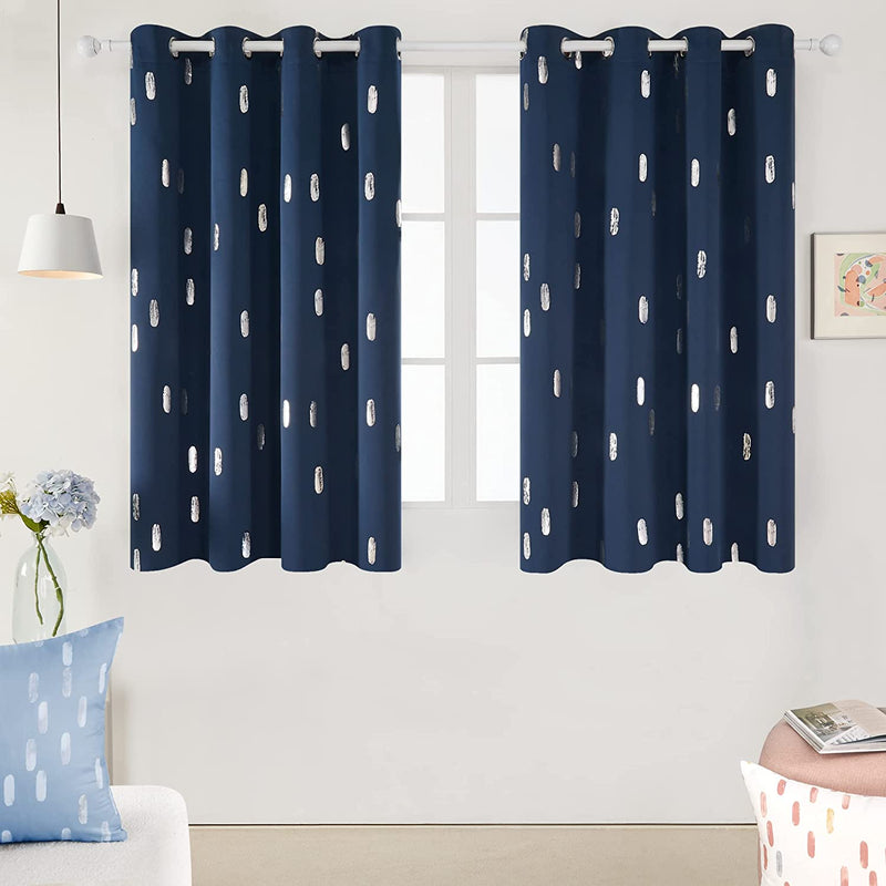Deconovo Curtains Blue - Blackout Curtains 84 Inch Length 2 Panels, Silver Printed Room Darkening Curtains Grommet, Living Room Thermal Insulated Curtain Drapes, Sliding Door Curtains 52*84 Inch
