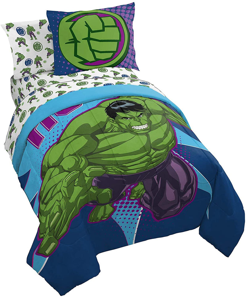 Jay Franco Marvel Hulk Banner 7 Piece Full Bed Set - Includes Comforter & Sheet Set Bedding - Super Soft Fade Resistant Microfiber (Official Marvel Product)