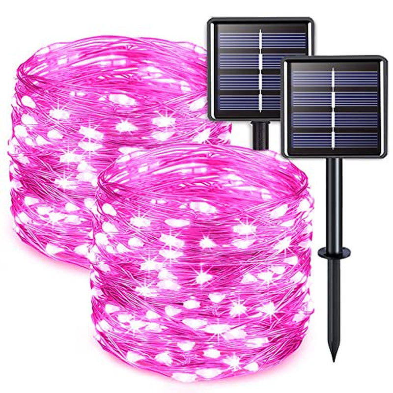 JMEXSUSS Valentine'S Day Pink Solar Lights Outdoor, 2 Pack Each 33Ft 100 LED Pink Valentine Solar Fairy Lights, 8 Modes Waterproof Pink Solar String Lights for Valentine Decorations