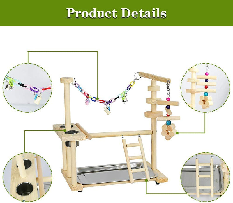 Olpchee Bird Playground Parrot Playstand Bird Play Stand Wood Perch Gym Playpen Ladder with Feeder Cups Toys for Cockatiel Parakeet - Include Tray