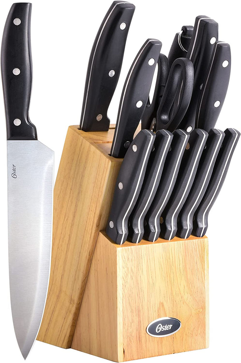 Oster - 70561.14 Oster Baldwyn High-Carbon Stainless Steel Cutlery Knife Block Set, 14-Piece, Brushed Satin