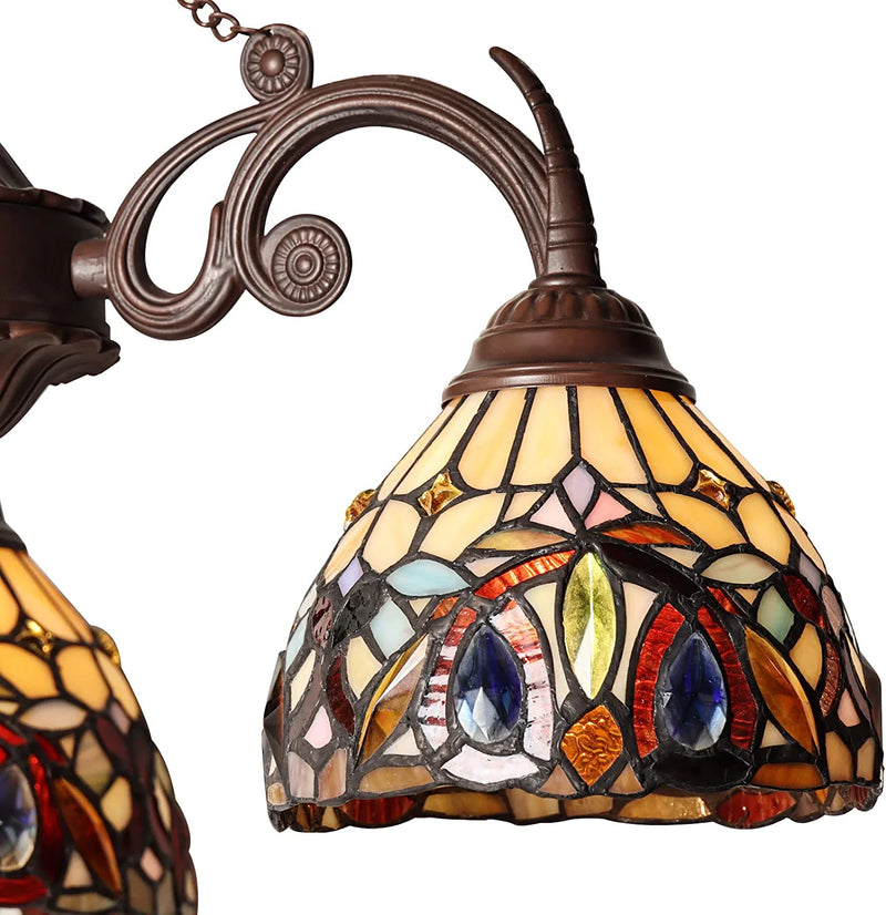 Capulina Tiffany Chandeliers 3-Light 7" Wide Oil Rubbed Bronze Antique Stained Glass Pendant Light for Living Dining Room Foyer