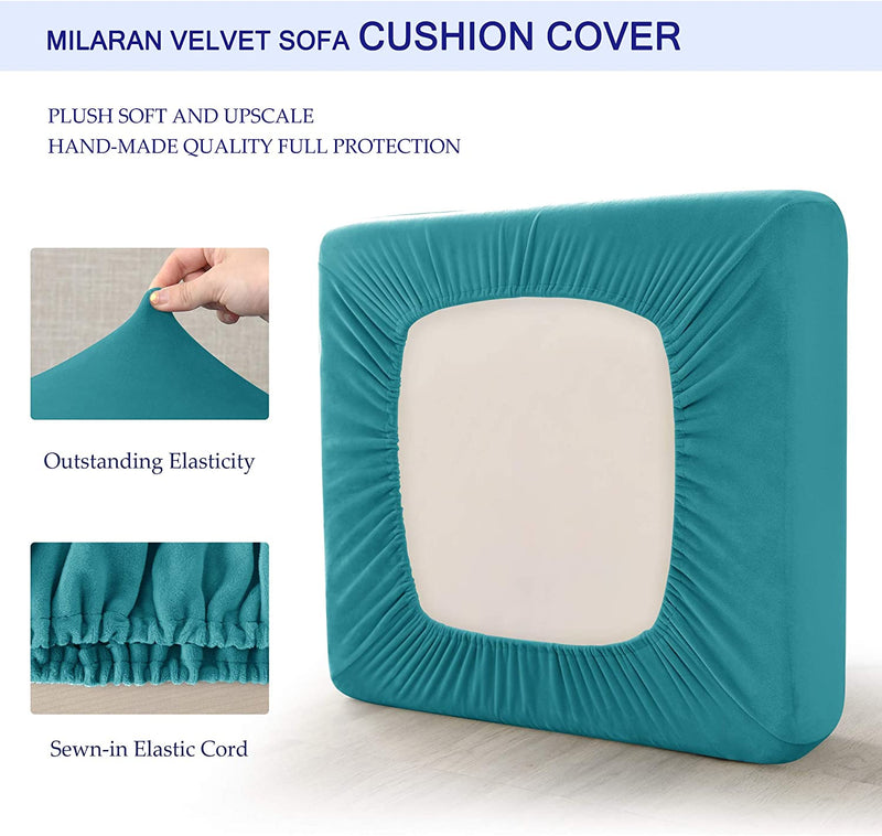 MILARAN Velvet Sofa Cushion Slipcover, Stretch Soft Couch Seat Cushion Cover, Furniture Protector for Living Room, Home Decor(3Pcs?Turquoise)