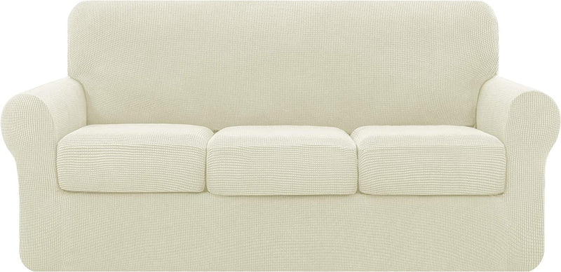 Symax Couch Cover Sofa Slipcover Chair Slipcover 2 Piece Sofa Covers Couch Slipcover Stretch Furniture Protector Washable (Chair, Ivory)