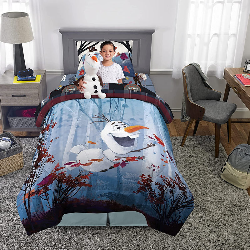 Franco Kids Bedding Comforter with Sheets and Cuddle Pillow Bedroom Set, 5 Piece Twin Size, Disney Frozen 2 Olaf