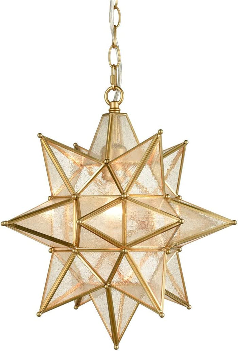 EUL 20 Inch Modern Moravian Star Pendant Lighting Seeded Glass Light on Chain