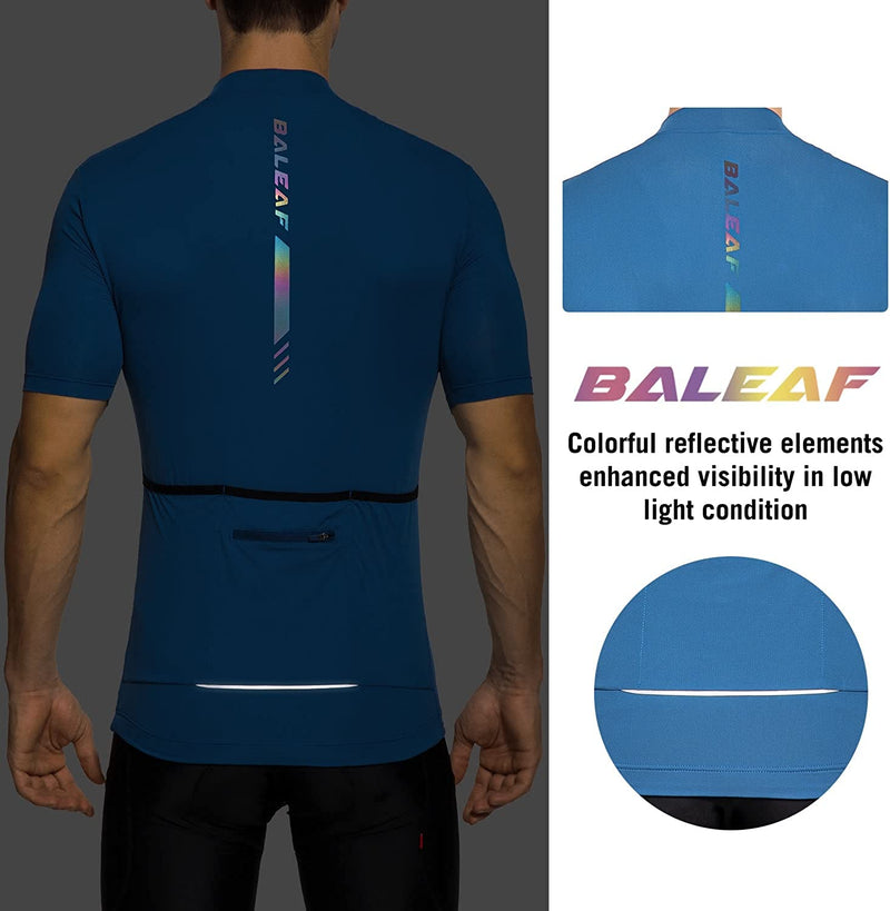 BALEAF Men'S Cycling Jersey Bike Shirts Short Sleeve Half Zip Mountain Biking Tops 4 Rear Pockets UPF