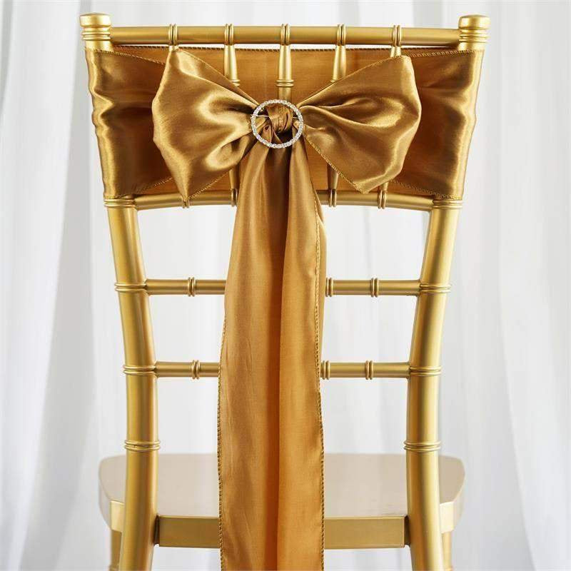 Efavormart 25Pcs Gold SATIN Chair Sashes Tie Bows for Wedding Events Decor Chair Bow Sash Party Decoration Supplies 6 X106"