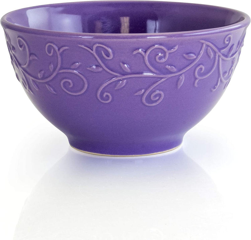 Elama Embossed Stoneware Elegant round Dinnerware Dish Set, 16 Piece, Lilac Purple