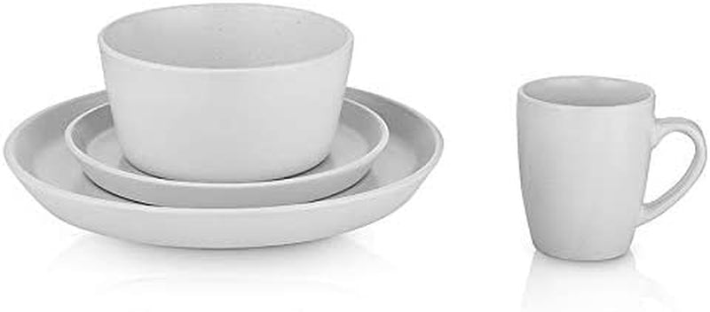 Stone Lain 32 Piece Stoneware round Dinnerware Set, Service for 8, White Speckled