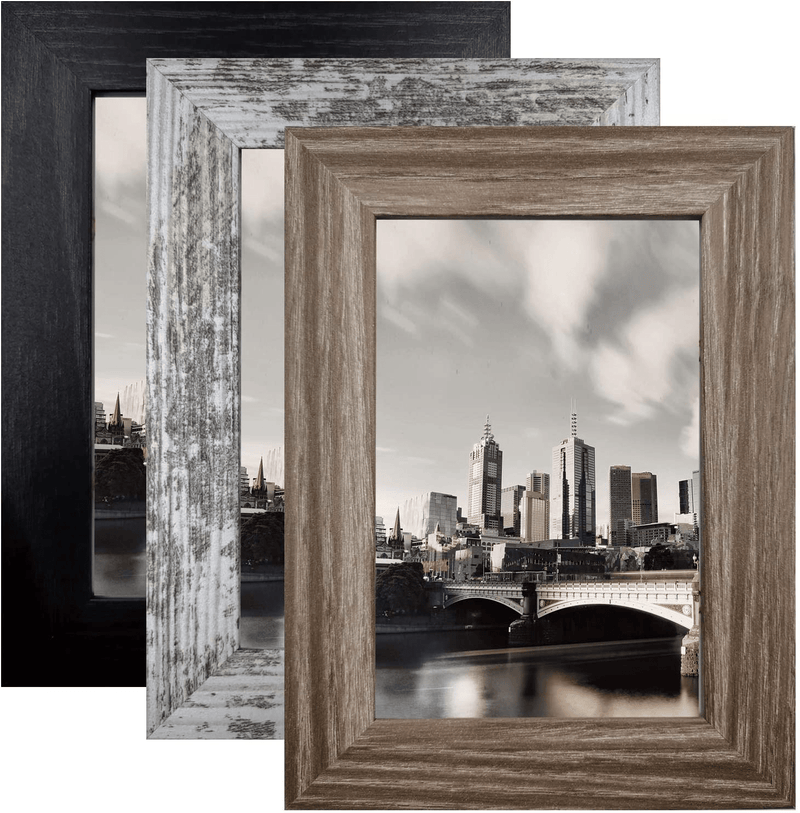8x10 Picture Frame Distressed Frame for Wall or Tabletop Set of 3, Rustic Photo Frame Decor