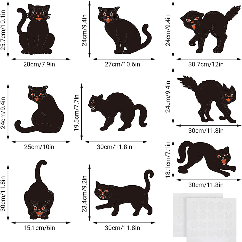 9 Pieces Halloween Decorations, vintage Black Cat Silhouettes Cardboard Scary Halloween Paper Classic CutOuts Halloween Door Home Wall Window Decals for Halloween Trick or Treat Party Supplies Favor