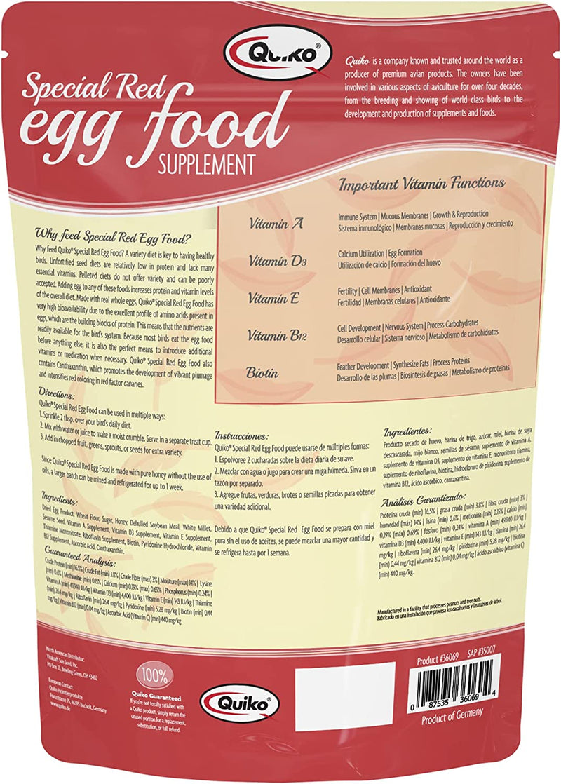 Quiko Special Red Egg Food Supplement, Red-Factor Formula with Canthaxanthin for Canaries, 1.1 Lb. Pouch