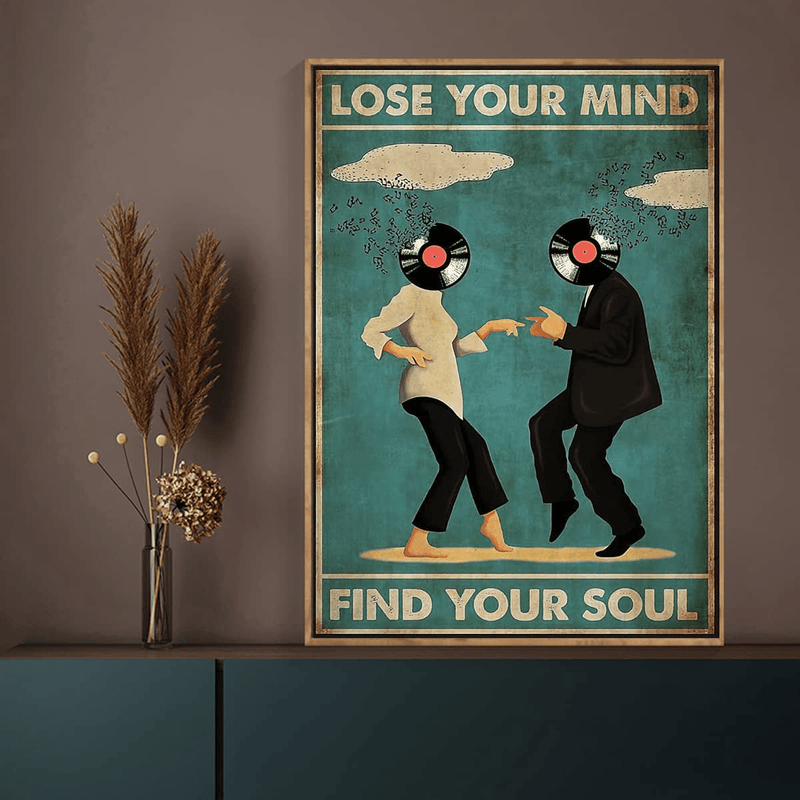 90S Pulp Fiction Movie Wall Art Poster,Lose Your Mind Find Your Soul Poster Dj Disk Head Vintage Retro Inspirational Canvas Art Print Posters for Cafes Bar Beer Club Wall Bedroom Home Decor(Unframe,16X20 Inches)