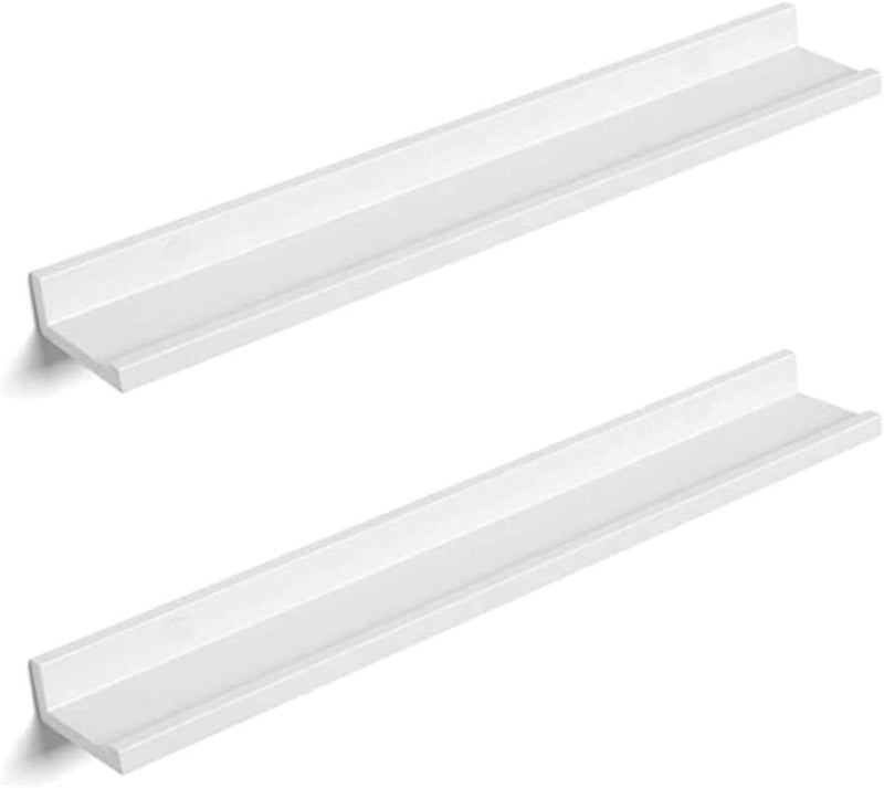 SONGMICS Floating Shelves Set of 2, Wall Shelves Ledge 31.5 X 3.9 Inches with Front Edge, for Picture Frames, Books, Spice Jars, Living Room, Bathroom, Kitchen, Easy Assembly, White ULWS080W01