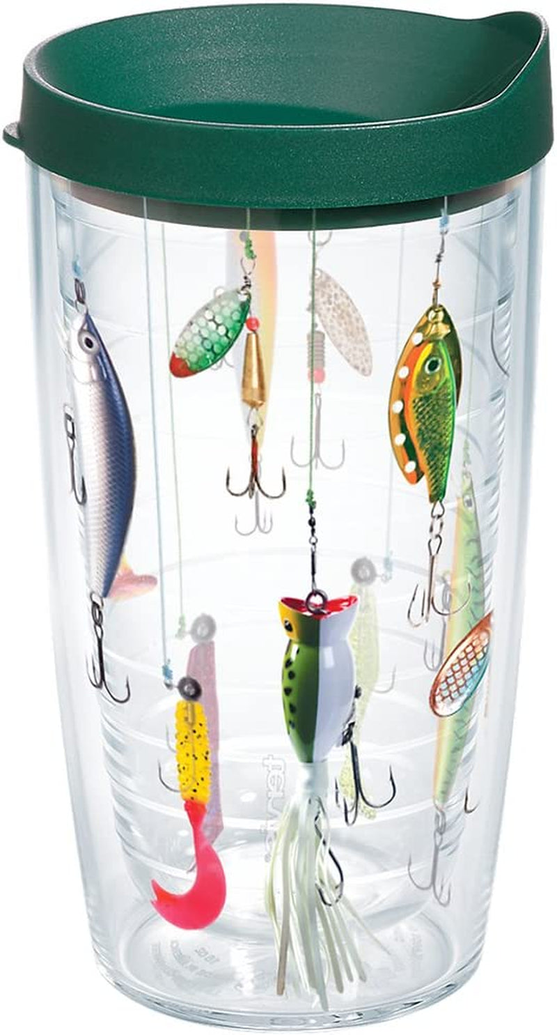 Tervis Fishing Tumbler with Wrap and Hunter Green Lid 24Oz, Clear