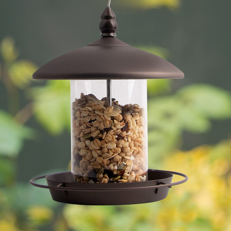 Bird Feeder for outside Hanging,Bird Seed for outside Wild Bird Feeders for Garden Yard Outdoor Decoration,Round Roof Design for Sun-Proof and Rainproof, Brown