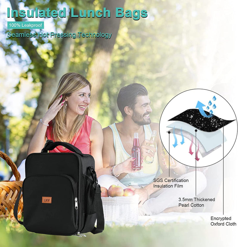 YANGYANG Insulated Lunch Bag, Reusable Freezable Lunch Box for Adults, Leakproof Cooler Small Lunch Bag with Adjustable Shoulder Strap for Men Women Black