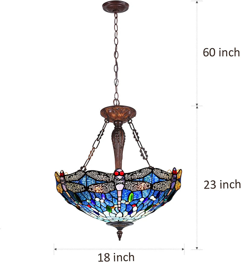 Capulina Dragonfly Style Tiffany Pendant Lights Ceiling Light 18" Wide 3 Light Chandeliers for Dining Living Room Stairway Foyer Entryway