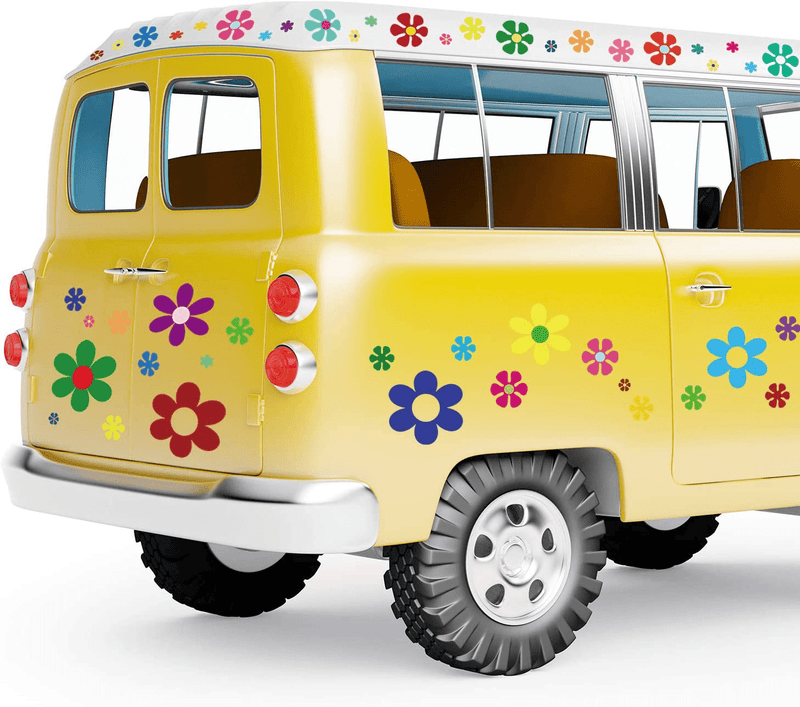 96 Pieces Car Flowers Stickers Multicolored Daisy Stickers Decals Retro Flowers Vinyl Stickers Colorful Hippie Decals Flower Window Clings for Window Laptop Car Decoration